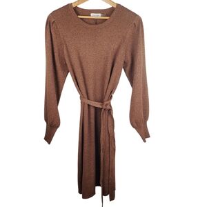 NWT Calvin Klein Brown & Metallic Gold Long Sleeve Dress. LG. #220